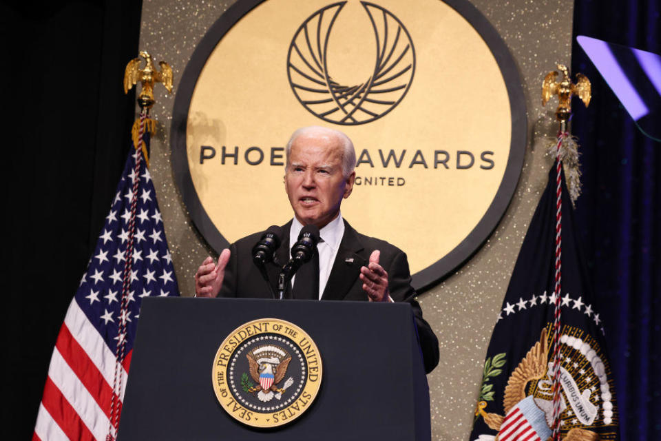 President Biden speaks onstage at the Congressional Black Caucus' Phoenix Awards dinner on Sept. 23, 2023, in Washington, D.C. / Credit: Jemal Countess/Getty Images
