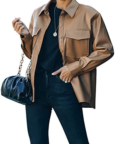 2) Womens Faux PU Leather Shacket