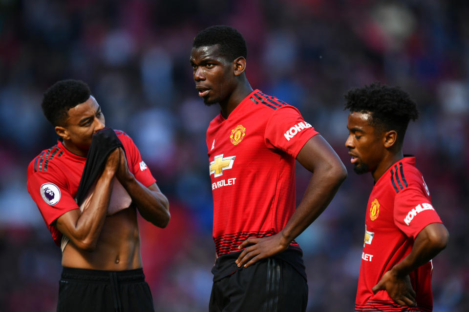 MANCHESTER, ENGLAND - MAY 12: Paul Pogba of Manchester United looks dejected during the Premier League match between Manchester United and Cardiff City at Old Trafford on May 12, 2019 in Manchester, United Kingdom. (Photo by Dan Mullan/Getty Images)