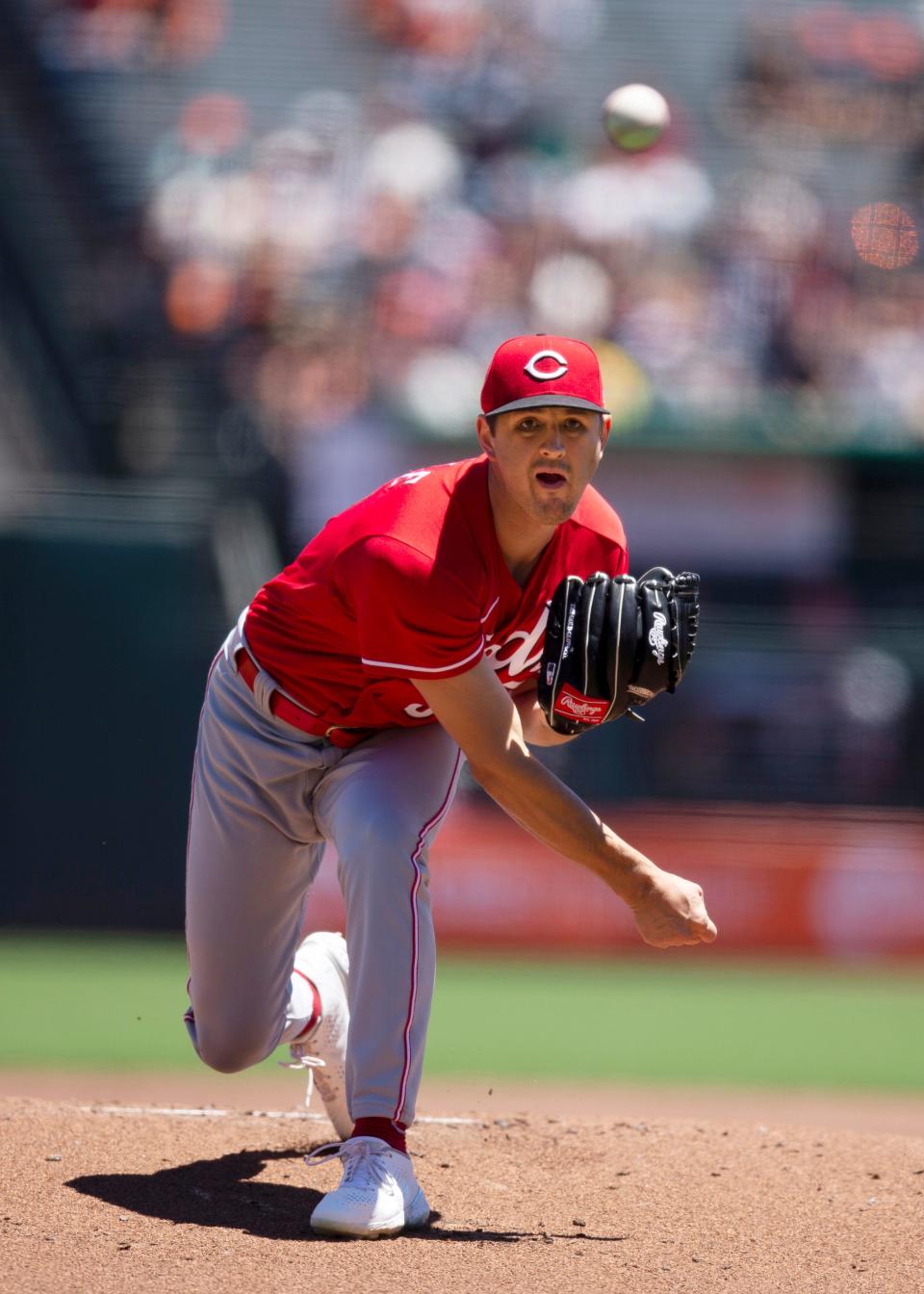 Jun 26, 2022; San Francisco, California, USA; Cincinnati Reds starting pitcher Tyler Mahle (30) delivers a pitch against the San Francisco Giants during the first inning at Oracle Park. Mandatory Credit: D. Ross Cameron-USA TODAY Sports