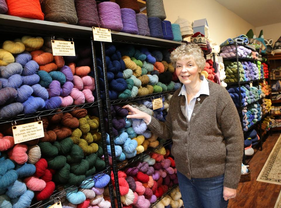 Susan Rice, owner of Bartlettyarns in Rochester, shows off the many choices of yarns and other items in the shop Monday, June 5, 2023.