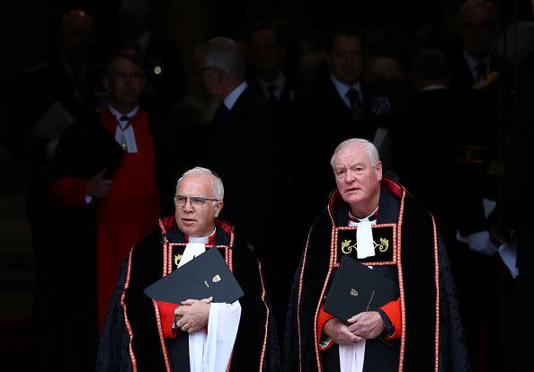 Dean of Westminster David Hoyle and Sub-Dean and Canon Treasurer David Stanton attend the State Funeral of Queen Elizabeth II at Westminster Abbey on September 19, 2022, in London.