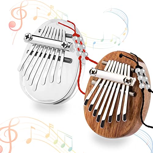 Mini Kalimba Thumb Piano,8 Key Portable Finger Piano with Lanyards, Finger Harp Mbira Instrument Musical Gift for Kids Adults Beginners (Wood+Transparent)