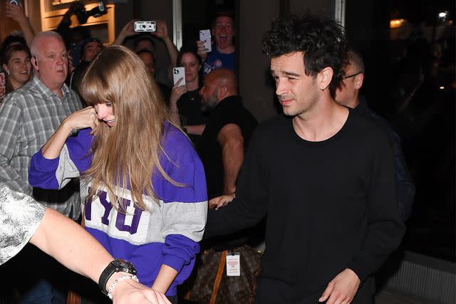 <p>Robert Kamau/GC Images</p> Taylor Swift and Matty Healy leaving The Electric Lady studio