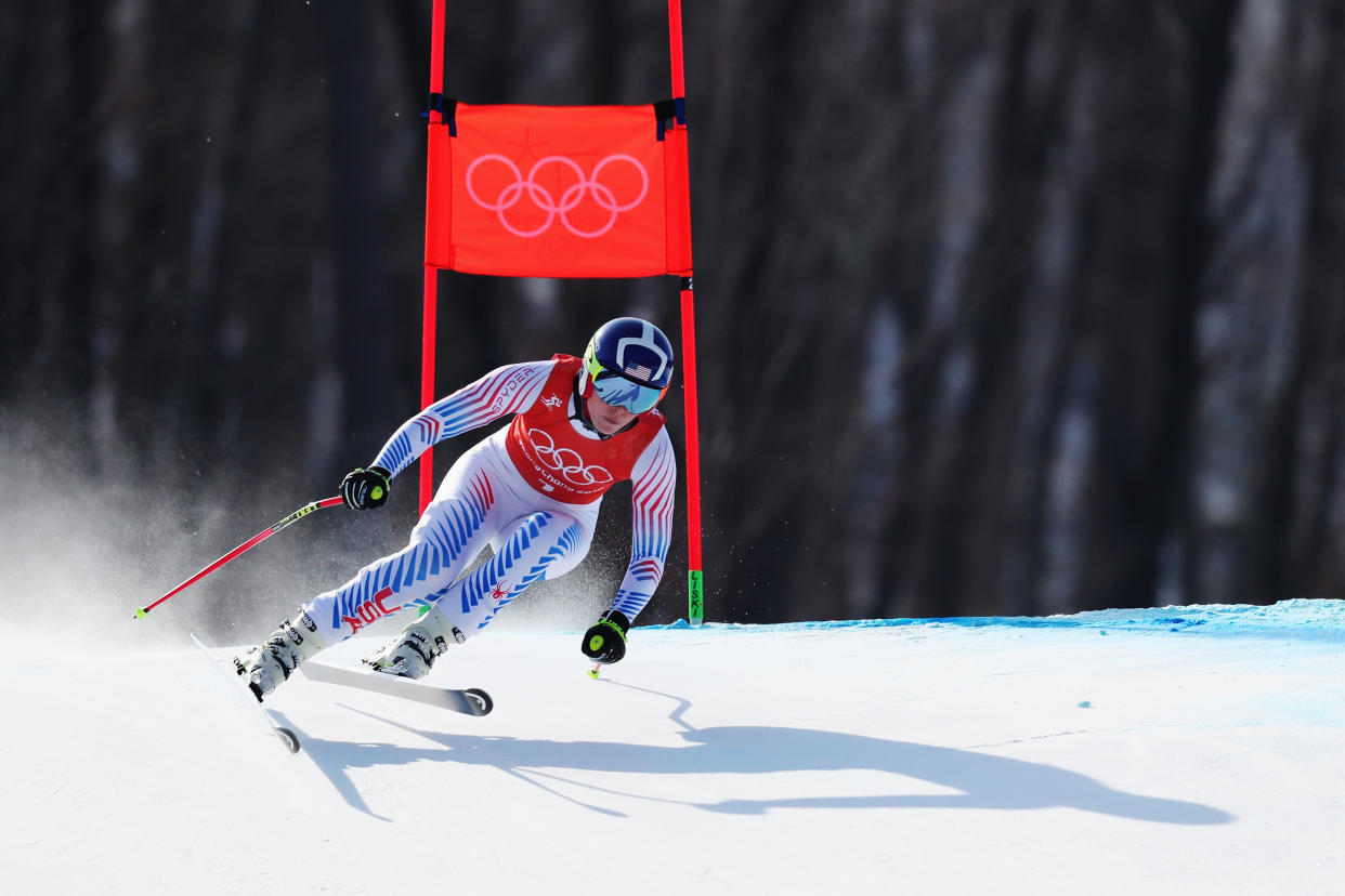 Lindsey Vonn during a downhill training run at the 2018 Winter Olympics. (Getty)