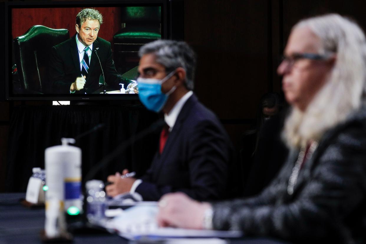 <p>Rand Paul questions Dr Rachel Levine on if minors should be capable of deciding to take hormone-blocking drugs</p> (POOL/AFP via Getty Images)