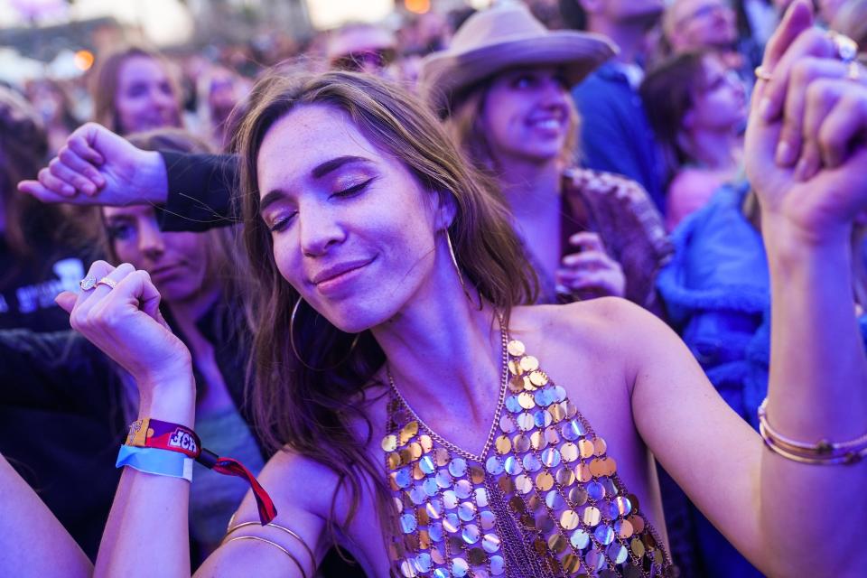 Emily Suslee dances as Two Feet performs during M3 Fest at Margaret T. Hance Park on Friday, March 4, 2022, in Phoenix.