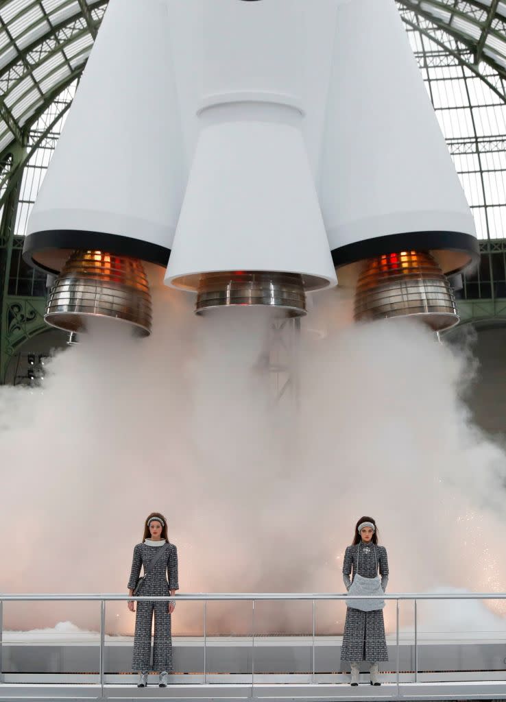 During Chanel's RTW Fall 2017 show, models wore space-themed makeup, hair, and clothing. (Photo: Getty Images)