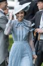 <p>The Duchess of Cambridge tasked milliner Philip Treacy with creating her flower-adorned hat. Her custom <a href="https://www.theoutnet.com/en-us/shop/designers/elie-saab" rel="nofollow noopener" target="_blank" data-ylk="slk:Elie Saab dress;elm:context_link;itc:0;sec:content-canvas" class="link ">Elie Saab dress</a> featured long sleeves and a pussy-bow collar.</p>
