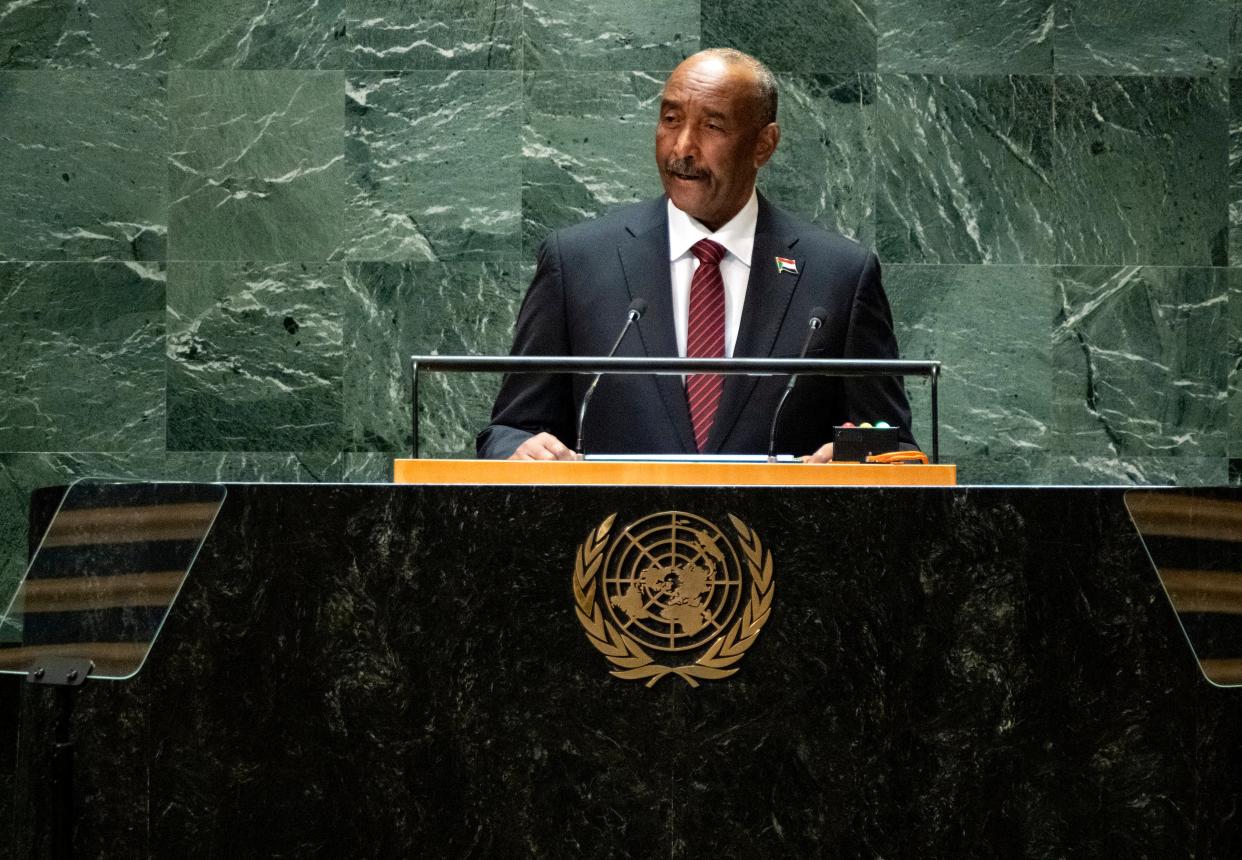 Abdel Fattah al-Burhan speaks at the UN General Assembly earlier in September (Copyright The Associated Press 2023)