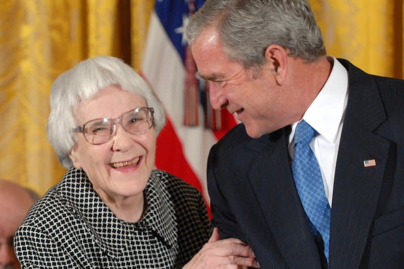 U.S. President George W. Bush awards the Presidential Medal of Freedom to Harper Lee, author of "To Kill a Mockingbird," in the East Room of the White House in Washington on November 5, 2007. The book was published on July 11, 1960. File Photo by Roger L. Wollenberg/UPI