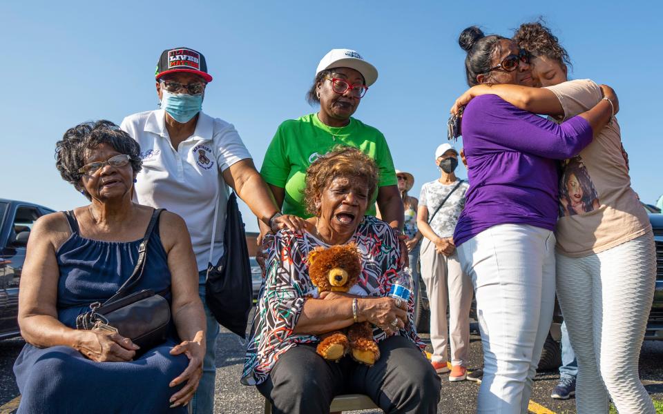 Dante Kittrell's family during a community-led press conference and vigil on Monday, August 1, 2022. The conference follows the fatal police shooting of Kittrell on Friday, July 29.