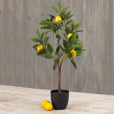 29" Artificial Lemon Tree in Black Pot Green/Yellow - Gerson International