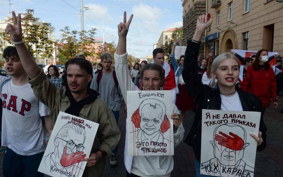 Belarusian students stage an anti-government protest on Tuesday,  - Shutterstock