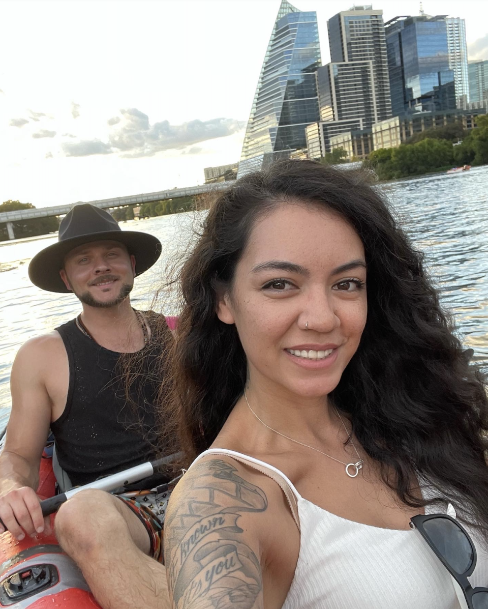 The author and her boyfriend on a boat