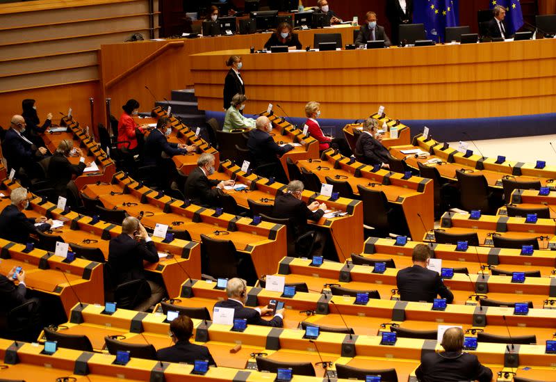 Plenary session of the European Parliament to listen a new proposal for the EU's joint 2021-27 budget and an accompanying Recovery Instrument to kickstart economic activity in the bloc ravaged by the coronavirus disease (COVID-19) outbreak, in Brussels