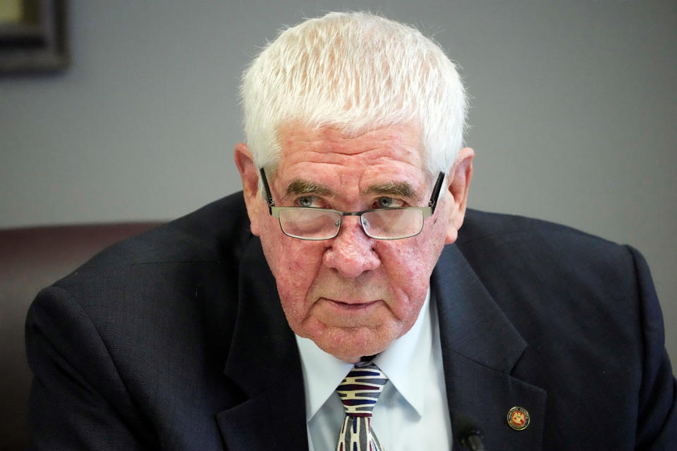 Kevin Blackwell speaks inside the state Capitol. (Rogelio V. Solis / AP)