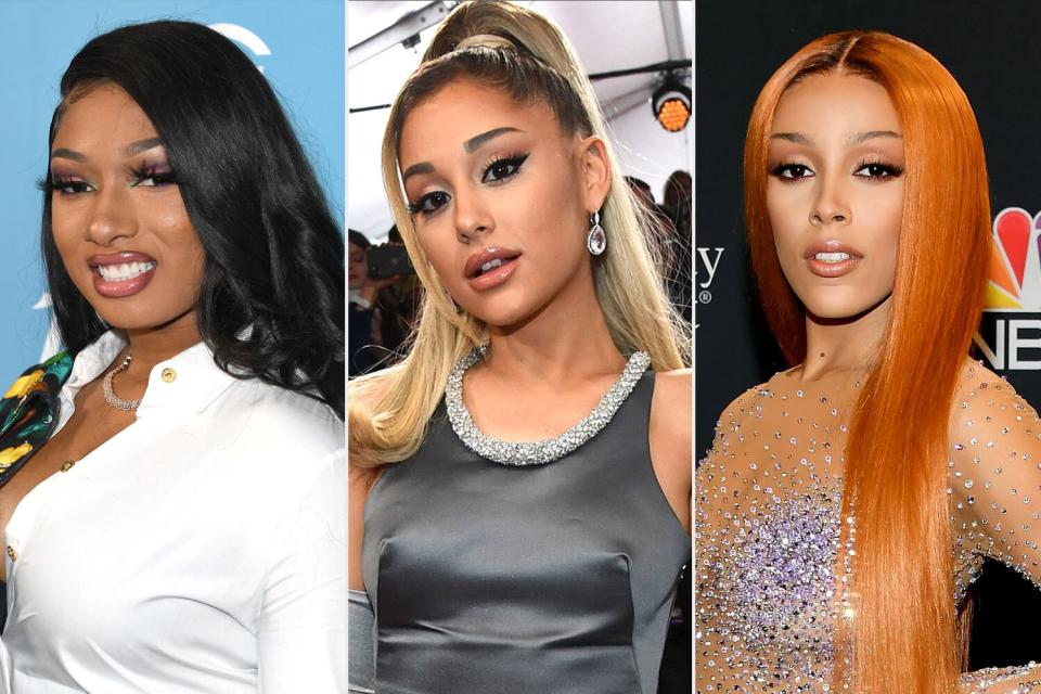 megan thee stallion, ariana grande and doja cat