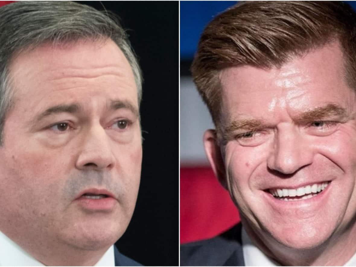 Brian Jean, right, just won the Fort McMurray-Lac La Biche byelection for the UCP. He says replacing Alberta Premier Jason Kenney, left, is his first priority. (Chris Schwarz/Government of Alberta, submitted by Brian Jean - image credit)