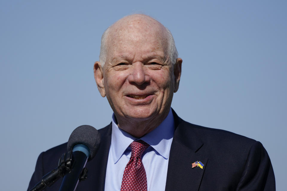 FILE - Sen. Ben Cardin, D-Md., attends a news conference at the Port of Baltimore, March 21, 2022, in Baltimore. (AP Photo/Julio Cortez, File)