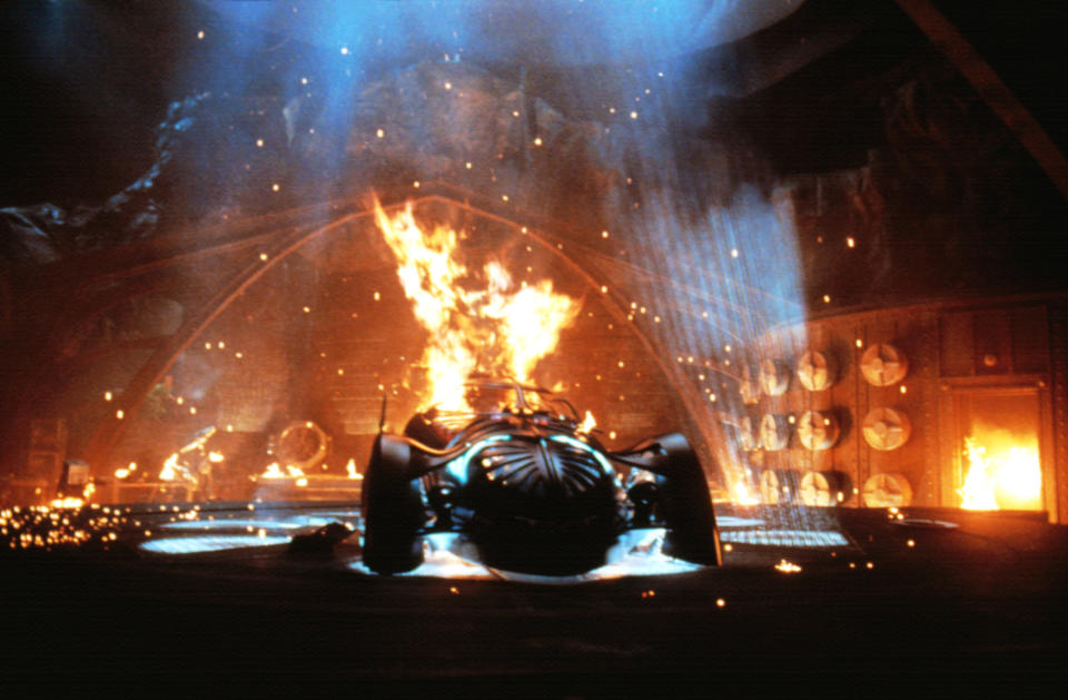 The Batcave goes up in flames in 'Batman Forever' (Photo: Warner Bros/Courtesy Everett Collection)