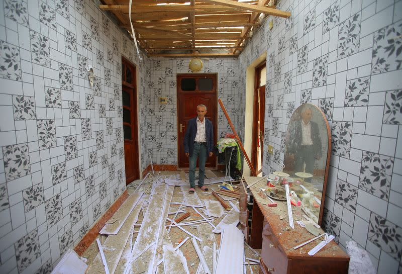 A view shows a house that was allegedly damaged by recent shelling during the fighting over the breakaway region of Nagorno-Karabakh in Terter