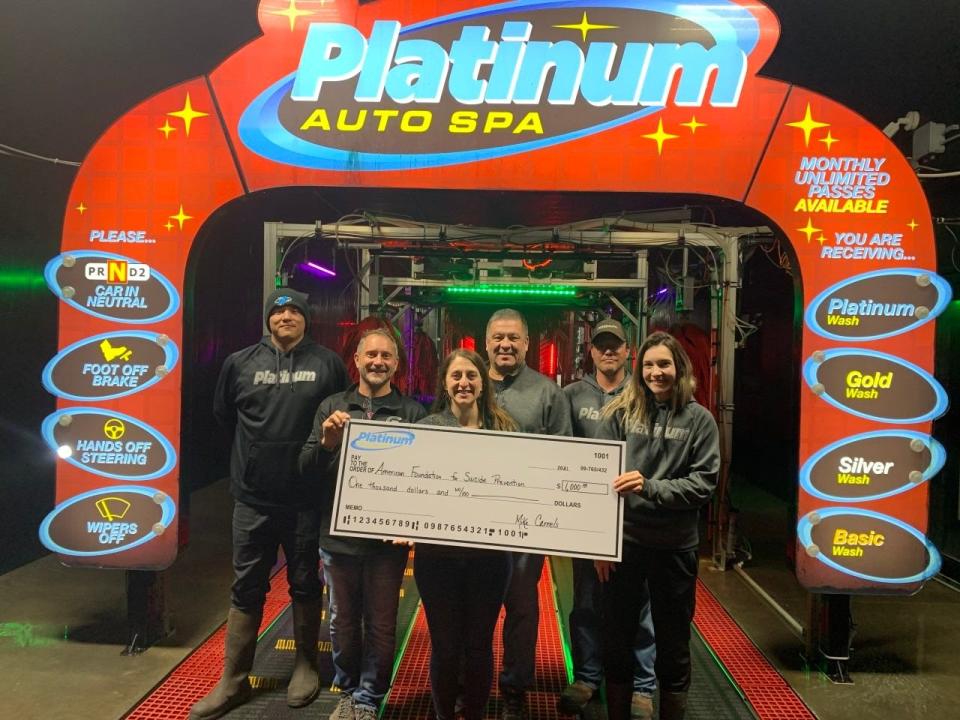 Platinum Auto Spa donated a Day of Sales to the American Foundation for Suicide Prevention. Sept. 15 was Platinum Auto Spa's Day of Sales which contributed to the American Foundation for Suicide Prevention. Platinum Auto Spa presented them with this check.