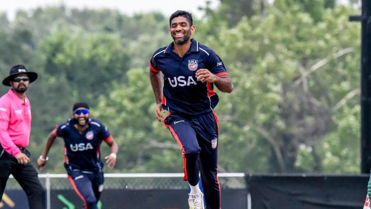 Saurabh Netravalkar of USA seen in a match against Bangladesh