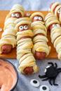 <p>The only thing you have to do differently here is loosely wrap the dough around the hot dogs to create a mummy look. Placing edible eyes is also a good idea. </p><p><a class="link " href="https://www.amazon.com/Bottles-Eyeballs-Cupcake-Toppers-Decorating/dp/B09LLWRL83?tag=syn-yahoo-20&ascsubtag=%5Bartid%7C10070.g.2574%5Bsrc%7Cyahoo-us" rel="nofollow noopener" target="_blank" data-ylk="slk:Shop Edible Eyes">Shop Edible Eyes</a></p>