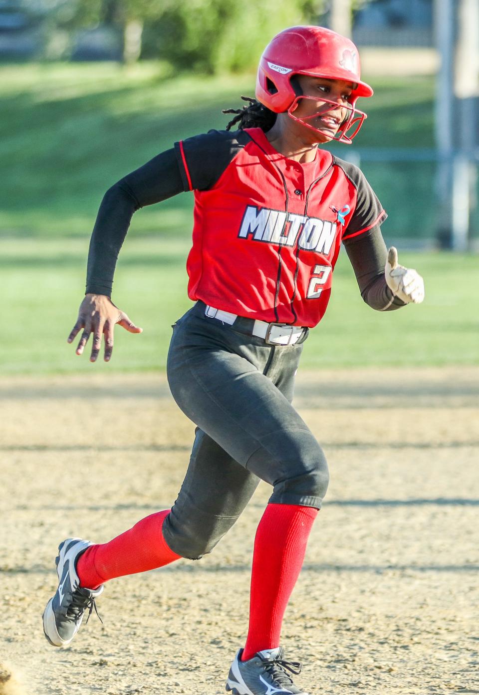 Milton's Shakura Lynch rounds the bases during a game against Braintree on Monday, May 9, 2022.