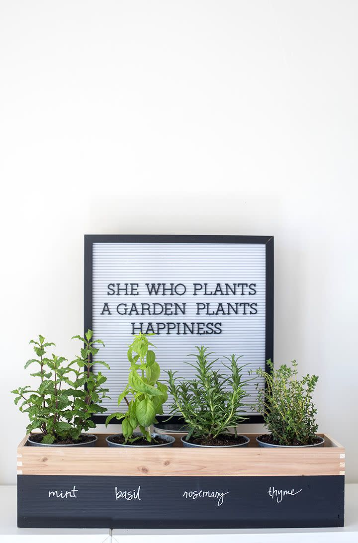 <p>Fill a wooden planter with individual pots packed with her most-used herbs, so she can have instant flavor within reach. </p><p><em><a href="https://www.aliceandlois.com/diy-herb-garden-planter/" rel="nofollow noopener" target="_blank" data-ylk="slk:Get the tutorial at Alice & Lois »;elm:context_link;itc:0;sec:content-canvas" class="link ">Get the tutorial at Alice & Lois »</a></em></p>