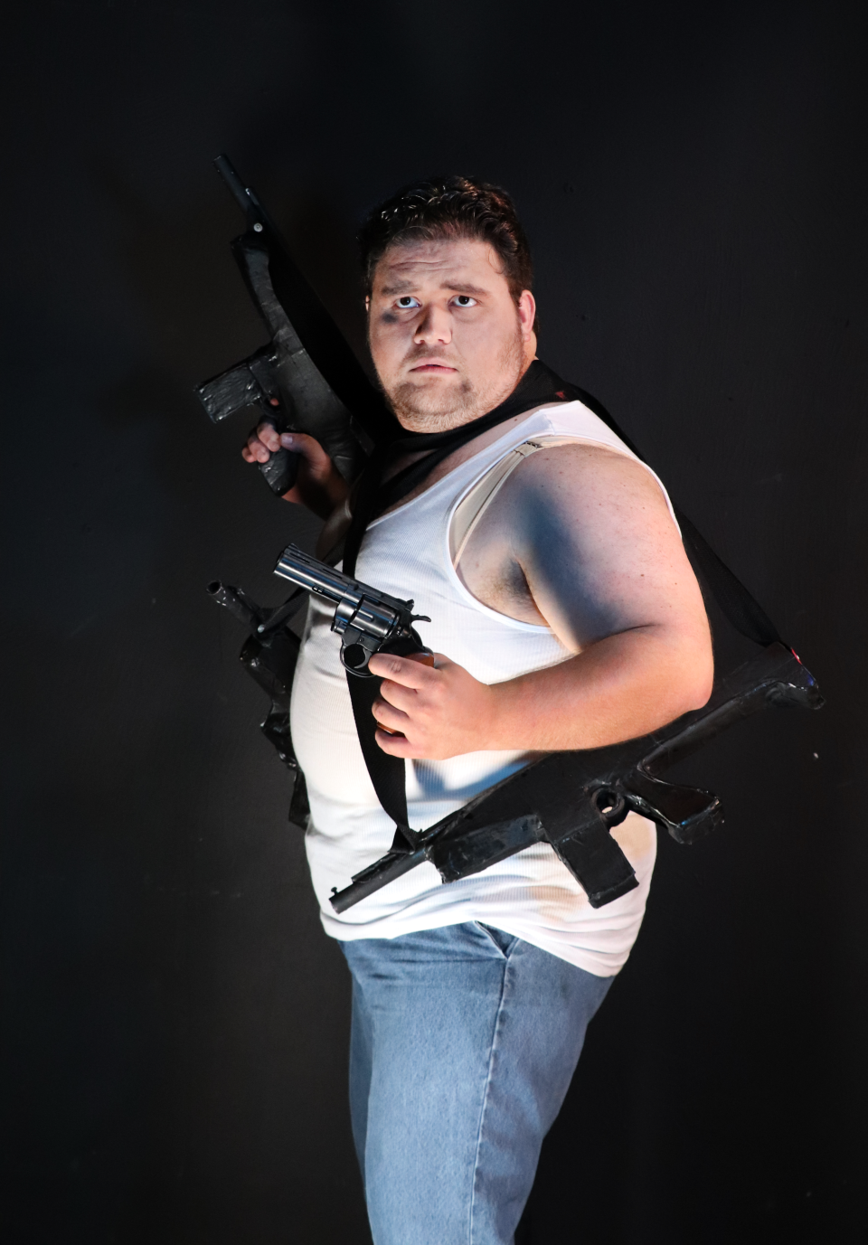 Mark King stars as Bruce McClaine in Lab Theater's "Die Hard"/action movie parody "Yippee Ki-Yay Merry Christmas!"