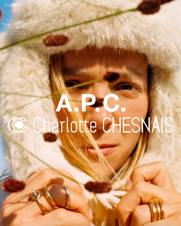 <p>French brand A.P.C. offers escape with its latest campaign celebrating Interaction 8, a collaboration with long-time friend of the brand Charlotte Chesnais.</p><p>Chesnais, renowned for the sculptural jewellery she designs under her own name, as well as her work with Balenciaga under former creative director Nicolas Ghesquière, has gone beyond her usual remit, producing her first ready-to-wear collection.</p><p>The French jewellery designer appears in front of the camera too, wearing the denim and lurex knits she designed along the coast of Normandy. </p><p>The collection launches 10th November.</p><p><a class="link " href="https://www.apcstore.com/a-p-c-x-charlotte-chesnais.html" rel="nofollow noopener" target="_blank" data-ylk="slk:SHOP NOW;elm:context_link;itc:0;sec:content-canvas">SHOP NOW</a></p>