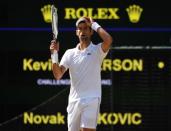 Tennis - Wimbledon - All England Lawn Tennis and Croquet Club, London, Britain - July 15, 2018 Serbia's Novak Djokovic reacts during the men's singles final against South Africa's Kevin Anderson REUTERS/Tony O'Brien