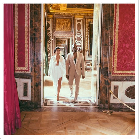 Both Kim and Kanye wore Margiela in Versailles. Image: Instagram.com/kimkardashian