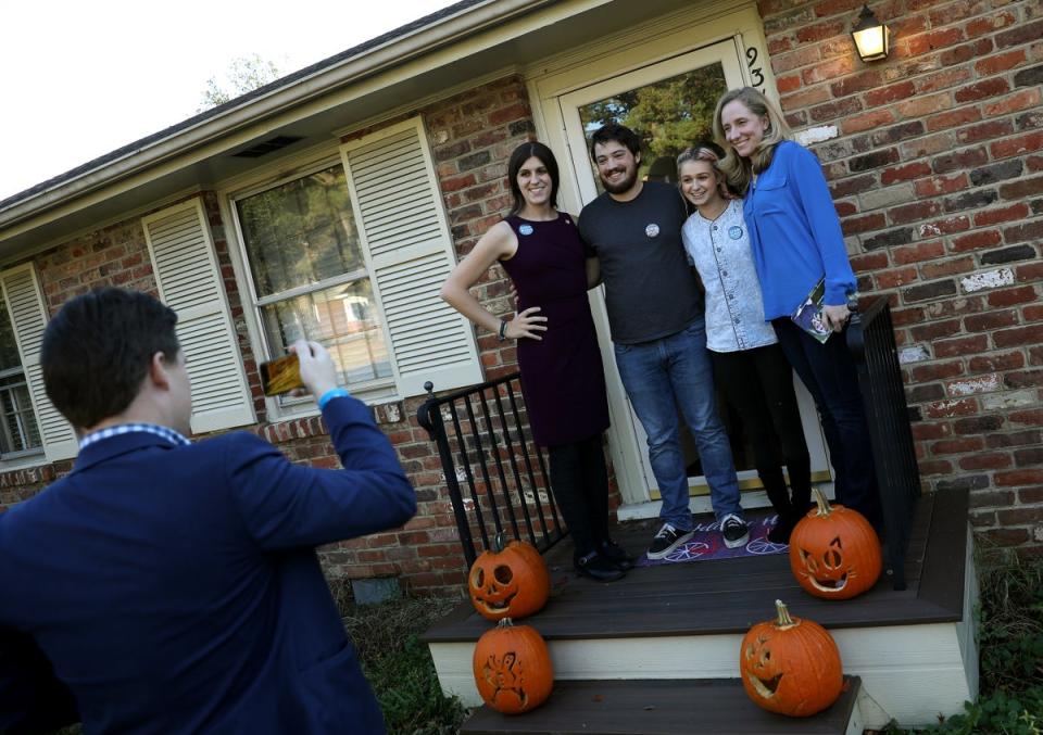 Abigail Spanberger (right), Democratic candidate for Virginia’s Seventh District in the U.S. House of Representatives, with Virginia Del. Danica Roem (left) pose for a photo while canvassing for votes November 3, 2018 in Richmond, Virginia. (Getty Images)