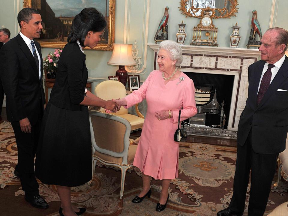 Former US President, Barack Obama and First Lady, Michelle Obama, meet Queen Elizabeth II and Prince Philip, Duke of Edinburgh in April 2009.
