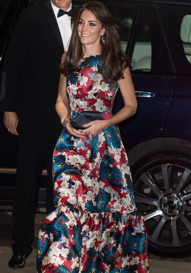 Kate is a long-time fan of Erdem, and wore a floor-length floral gown by the London-based designer at the 100 Women in Hedge Funds gala dinner in 2015. Source: Getty