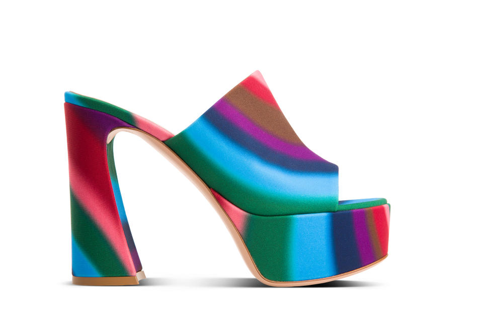 A colorful swirl: A key platform from Giuseppe Zanotti for spring ’23. - Credit: Courtesy of Gianvito Rossi