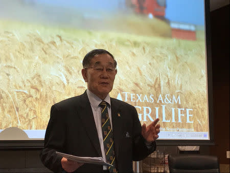 James Chin-Kyung Kim, president of Pyongyang University of Science & Technology leads a delegation from the only private university in North Korea, as it seeks academic cooperation with Texas A&M University speaks at a meeting in College Station,Texas, U.S., January 30, 2017. REUTERS/Jon Herskovitz