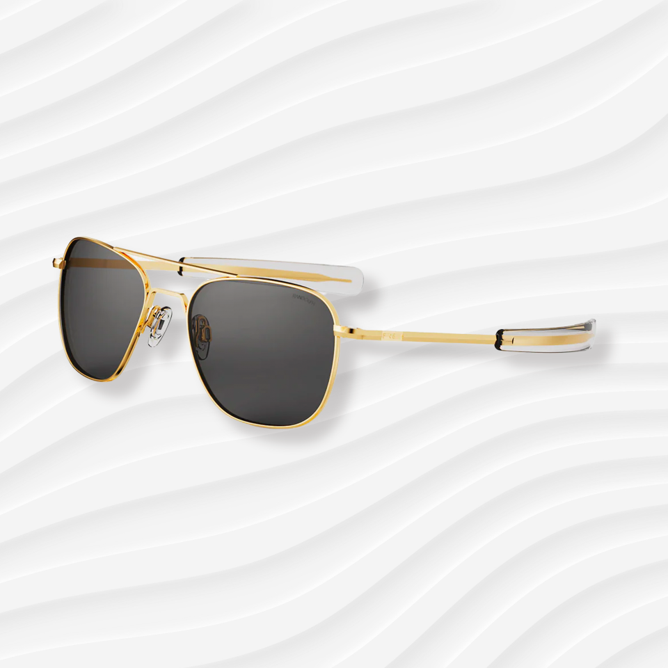 the randolph aviator sunglasses on a white wavy background