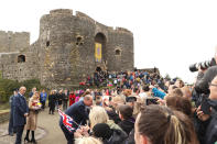 <p>The couple — who were given the titles the Baron and Lady of Carrickfergus by the late <a href="https://people.com/tag/queen-elizabeth/" rel="nofollow noopener" target="_blank" data-ylk="slk:Queen Elizabeth;elm:context_link;itc:0;sec:content-canvas" class="link ">Queen Elizabeth</a> on their wedding day in 2011 — walked along the town's seafront to meet locals.</p>