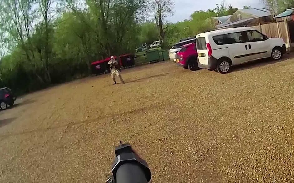 The police officer's view of the encounter with a man holding a fake assault rifle in a village pub car park. (SWNS)