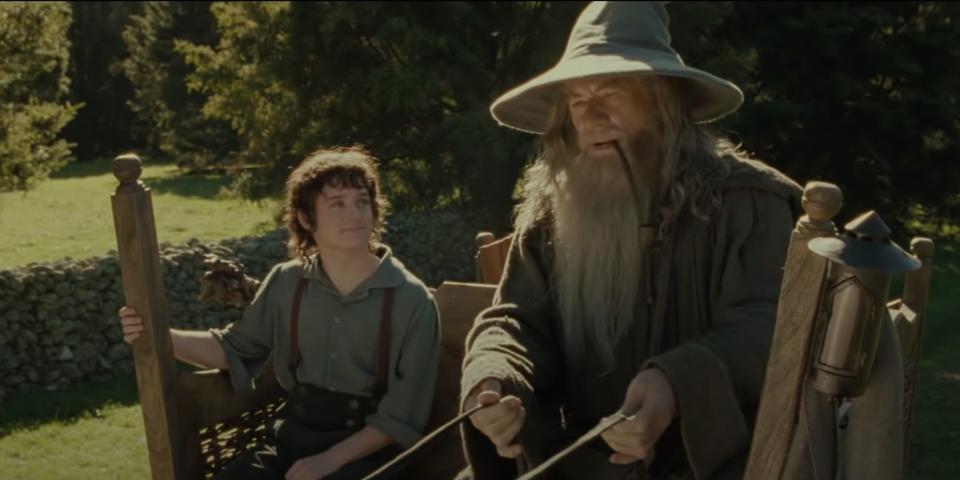 Frodo and Gandalf in cart The Lord of the Rings the Fellowship of the Ring New Line Cinema