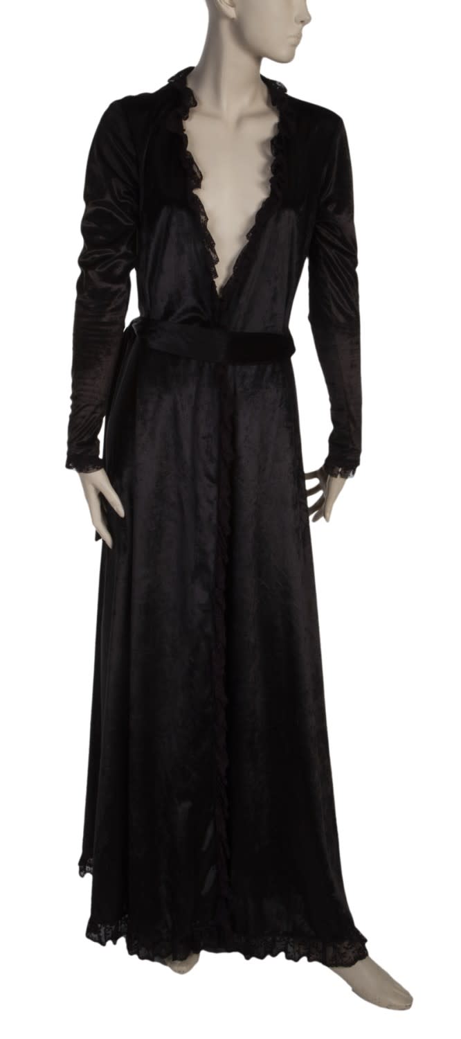 A floor-length black gown worn by Elvira on "Elvira's Movie Macabre."