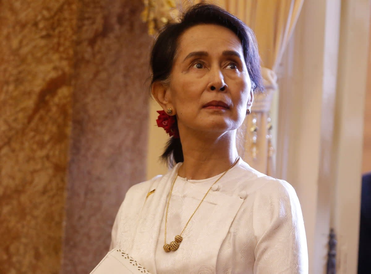 Myanmar’s military has pardoned five of 19 offences for former leader Aung San Suu Kyi, state media reported  (POOL/AFP via Getty Images)