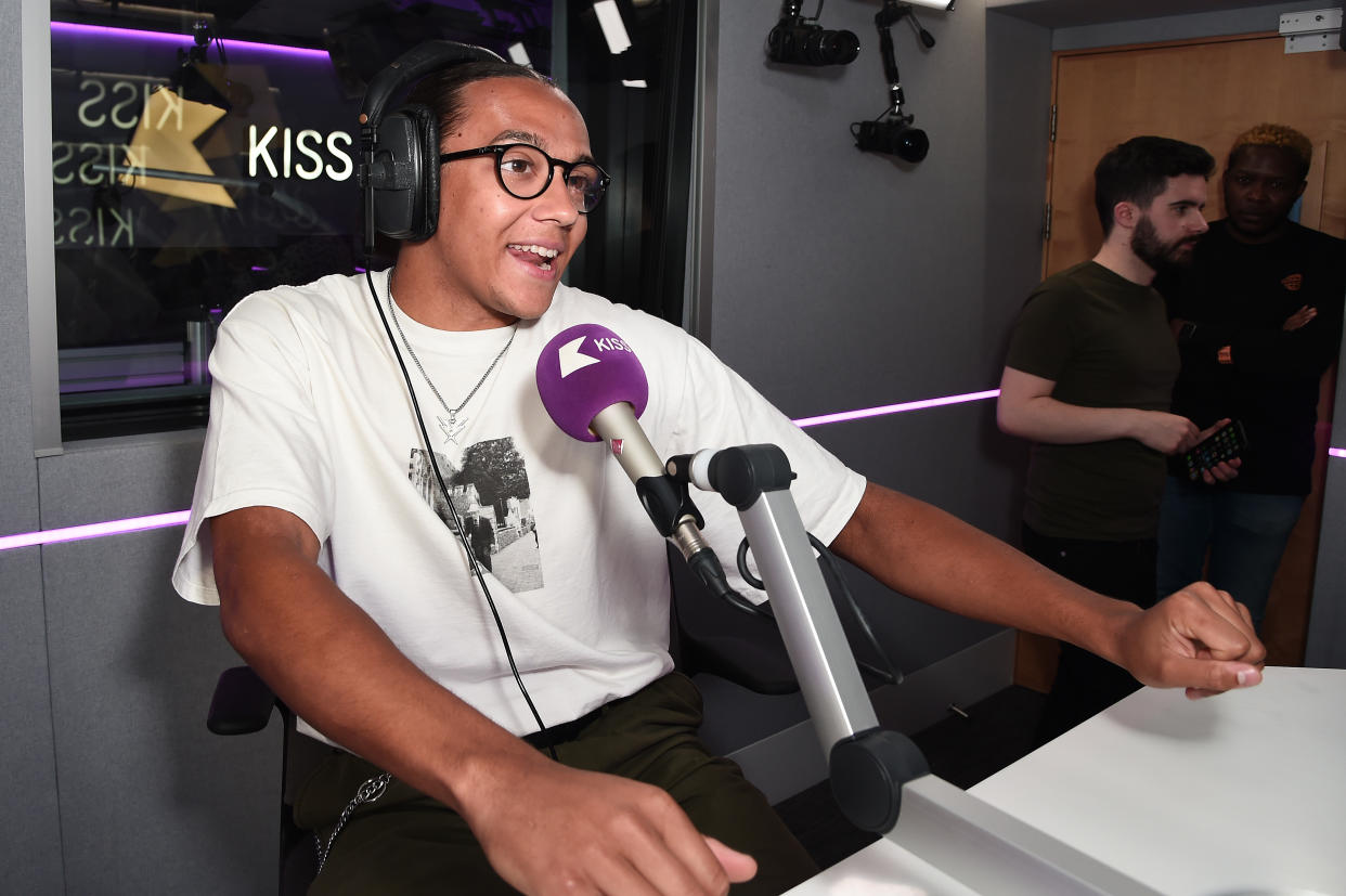 LONDON, ENGLAND - AUGUST 03: Perri Kiely poses at the first Jordan Banjo and Perri Kiely KISS Breakfast Show at Kiss FM Studio's on August 03, 2020 in London, England. (Photo by Eamonn M. McCormack/Bauer Media for Getty Images)