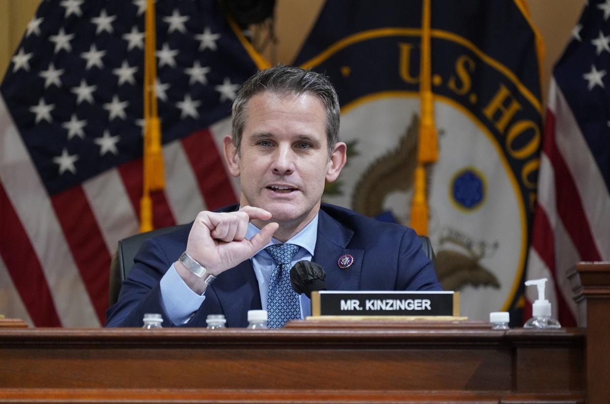 Rep. Adam Kinzinger, R-Ill., speaks at the Capitol as the House select committee investigating the Jan. 6 attack on the U.S. Capitol continues to reveal its findings of a year-long investigation, June 23, 2022. 