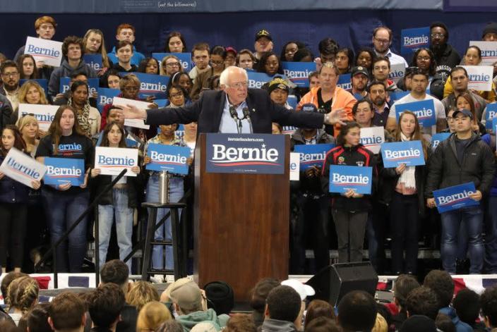 Democratic U.S. presidential candidate Senator Bernie Sanders speaks at his South Carolina primary night rally in Virginia Beach
