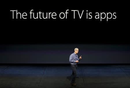 Apple CEO TIm Cook speaks about Apple TV during an Apple media event in San Francisco, California, September 9, 2015. Reuters/Beck Diefenbach